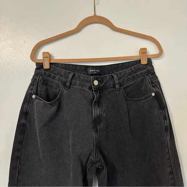 White Fox Bring The Style Low Rise Wide Leg Jeans Black Acid Wash Medium New - Image 5