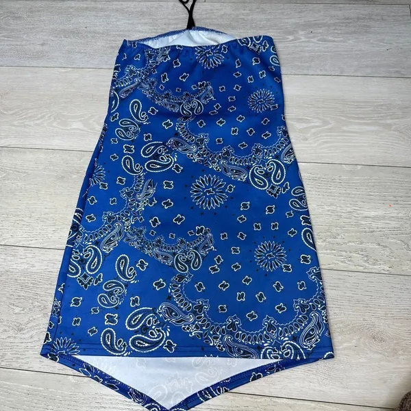 Pretty little thing sexy blue‎ bandana neck bodycon mini dress size 4 - Image 8