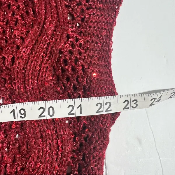 Burgundy Open-Knit Sleeveless Sweater with Sequins‎ & Fringe - One Size - Image 6