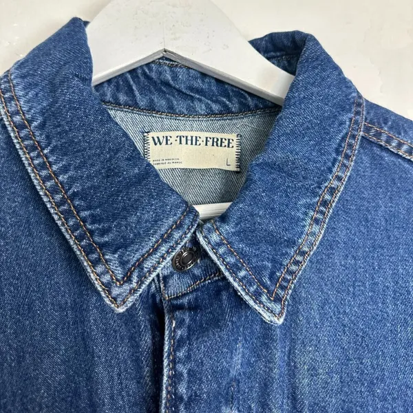 FREE PEOPLE Marci Denim Jumpsuit in Wash Sapphire Blue Size Large - Image 6