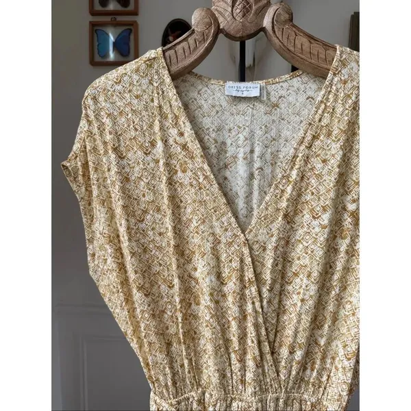 Dress Forum Dijon Mustard Batik Style Print Open Leg Jumpsuit S - Image 3