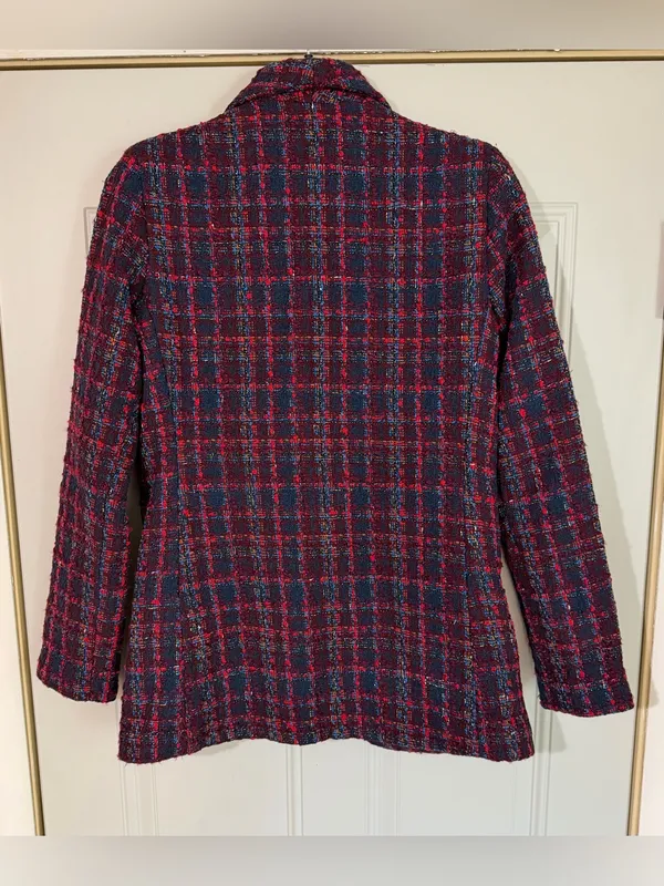 Amanda Uprichard Shawl Collar Blazer Tweed Size Small Twee Preppy Plaid Pockets - Image 6