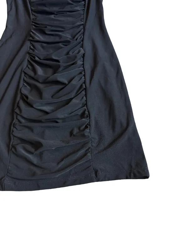 Komarov Black Ruched Cowl Neck Shift Dress Sleeveless Cocktail Medium Women's - Image 4