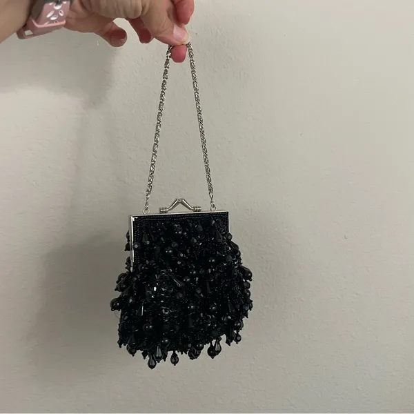 MENBUR Black Beaded Cocktail‎ Mini Hand Bag VTG - Image 6