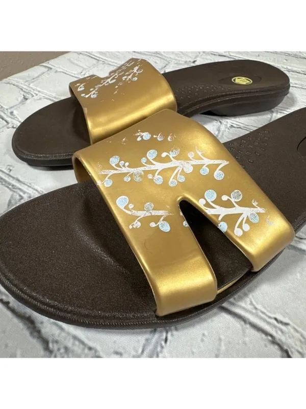 OKABASHI Women’s Gold Brown Slides Size Medium Slip On Sandals US Sz 6.5-7.5 - Image 9