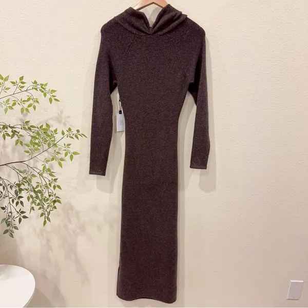 ASTR Spencer Dark Mushroom Cutout Mock Neck Knit Midi Sweater Dress Small NWT - Image 10