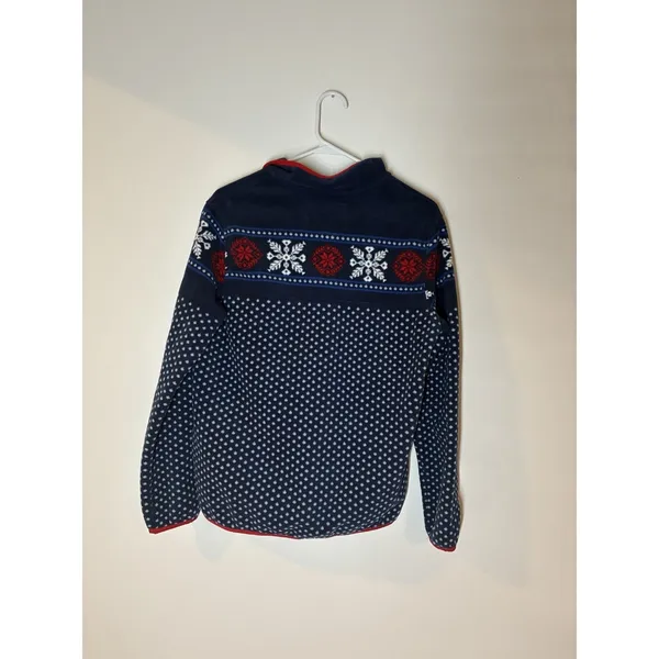 Lands' End navy blue fleece pullover white snowflake dot pattern Small - Image 4