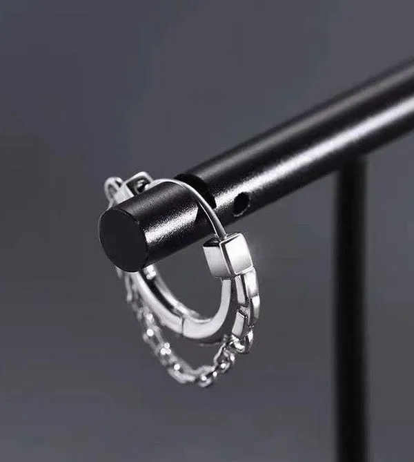 925 Silver Plated Chain Hoop Earrings for Men Women,Punk Hip Hop Earrings - Image 3