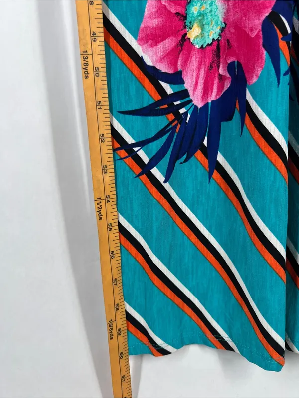 Tropical Floral Striped Crisscross Back Maxi Dress Medium‎ Side Slit - Image 13