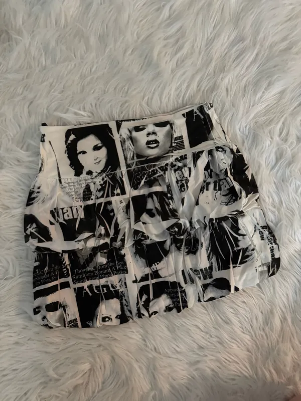Newspaper Print Ruffled Mini Skirt Multiple - Image 2