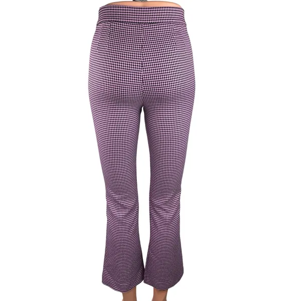 Zara Purple Houndstooth Flared Leg High Waist Bell Bottom 70's Trousers Pants XS - Image 3