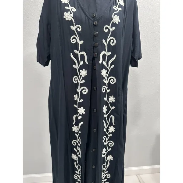 Marisol Women's Size-XL Midi Dress‎ Embroidered Dark Blue Rayon - Image 4
