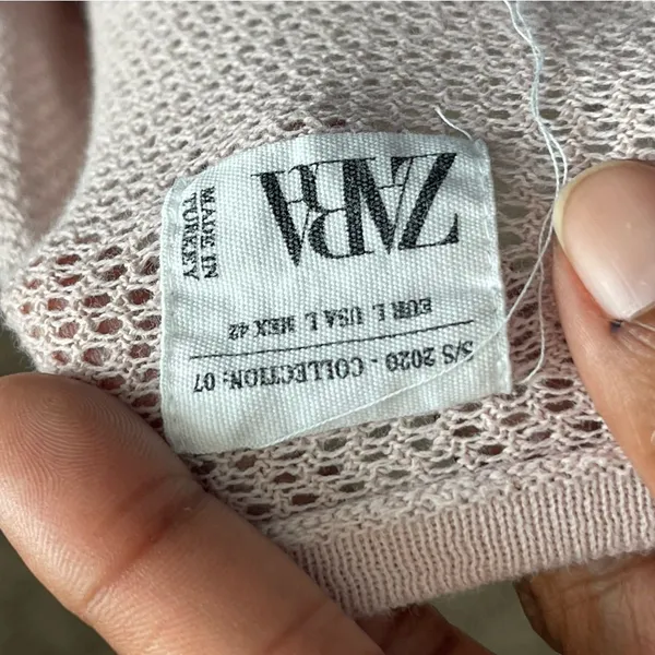 ZARA | Pink Loose Knit Lightweight Short Sleeve Top Sz L - Image 8