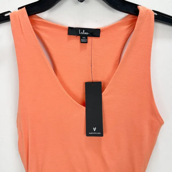 Lulus Feel Like Dancing Coral Orange Crop Top Minimalist Stretch Jersey XS NWT - Image 7