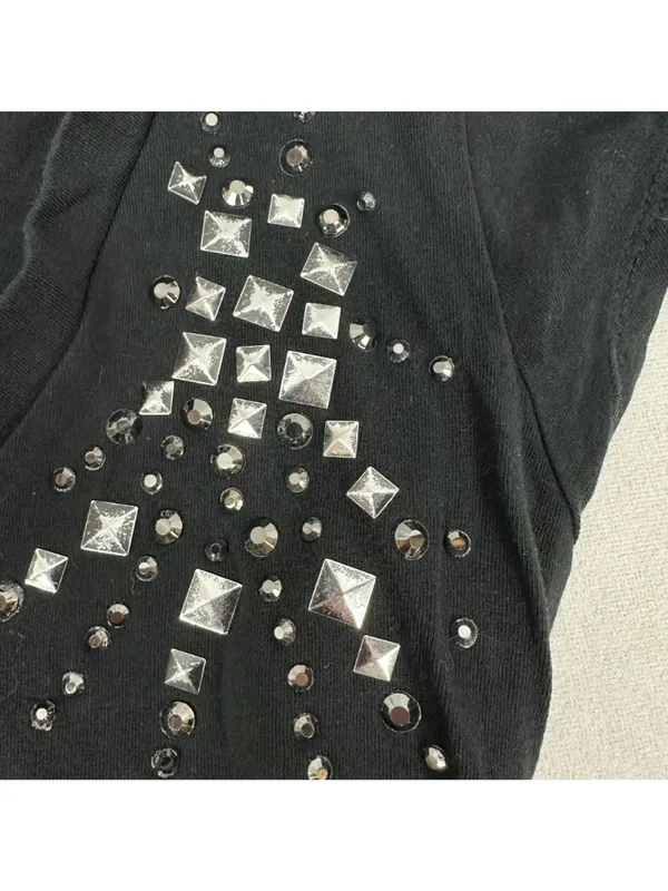 Susie Rose Womens Black V-Neck Embellished T-Shirt Size M Stretchy Cotton Blend - Image 6