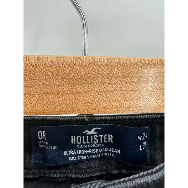 Hollister Jeans Women 0 REGULAR Black Ultra High Rise Dad Cotton Blend Denim‎ - Image 5