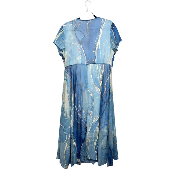 Women's Water Print Mesh Dress XL Wedding Guest Summer Party Cocktail Nautical - Image 8