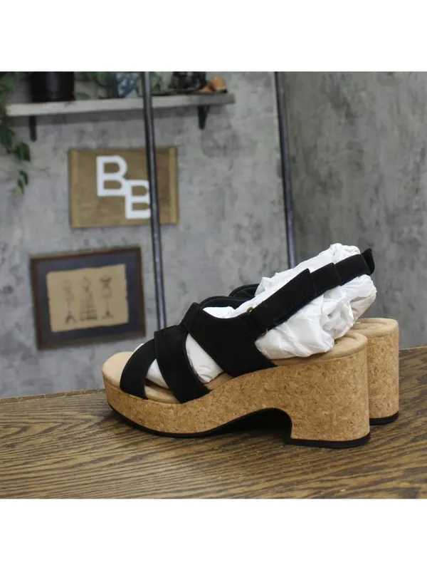 NWT Clarks Nerisa Grace Wedge Cork Sandal 26187243 Black Nubuck 8.5M - Image 8