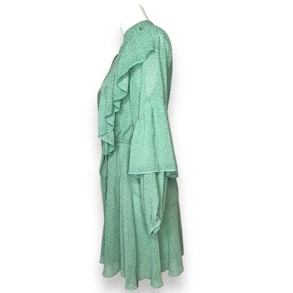Sage Green Polka Dot Long Sleeve Ruffle Mini Dress Casual Flowy‎ Swing Medium - Image 8