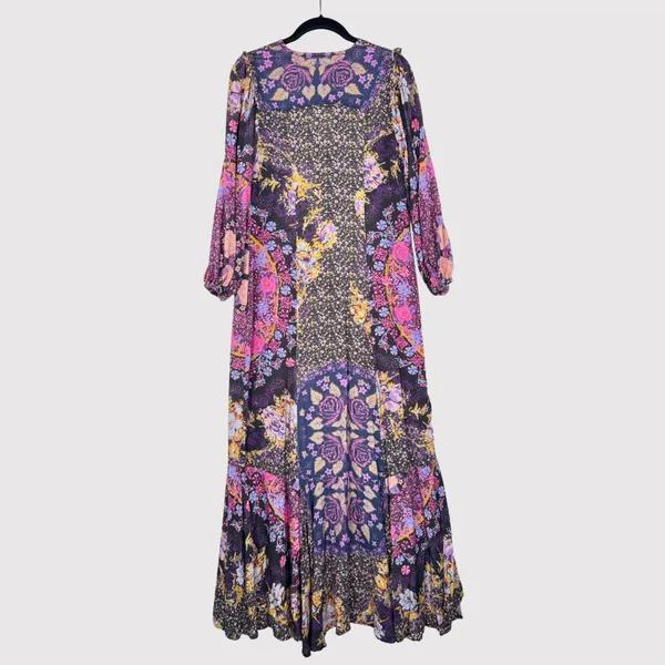 Free People Womens Dress Purple Marais High Low Floral V Neck Flowy Boho Small - Image 3
