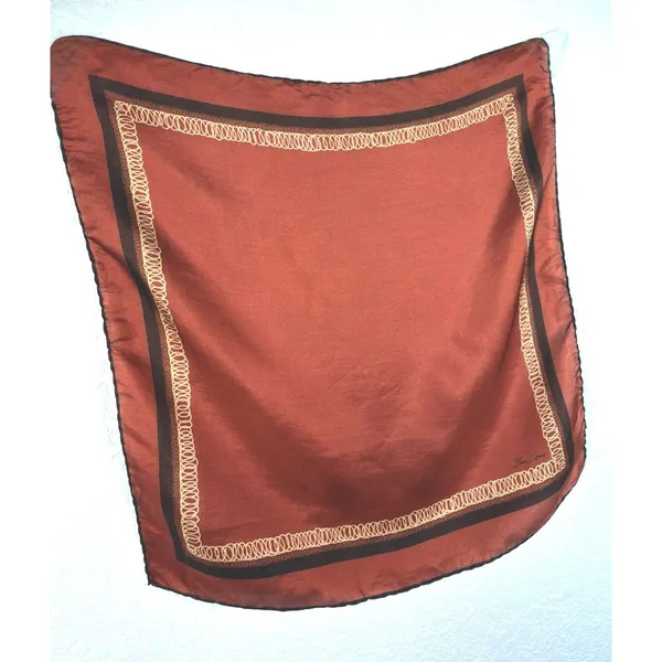Vintage Tino Cosma 100% Silk Scarf 18” Square Rust Brown Chain Print Hand Rolled - Image 5