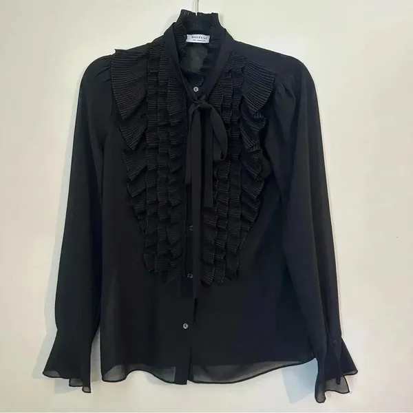 BAILEY‎ / 44 Black Sheer Ruffle Long Sleeve Blouse Womens Small​ - Image 7