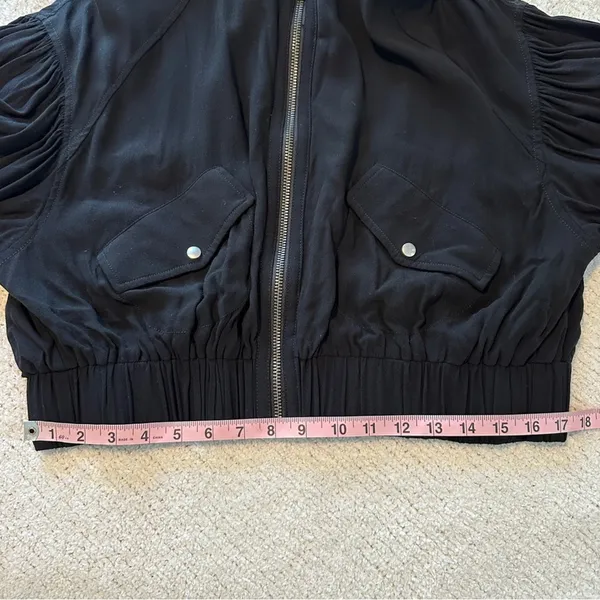 FREE PEOPLE On Pointe Bomber Jacket Lightweight Puff Balloon Sleeve Black - Image 10