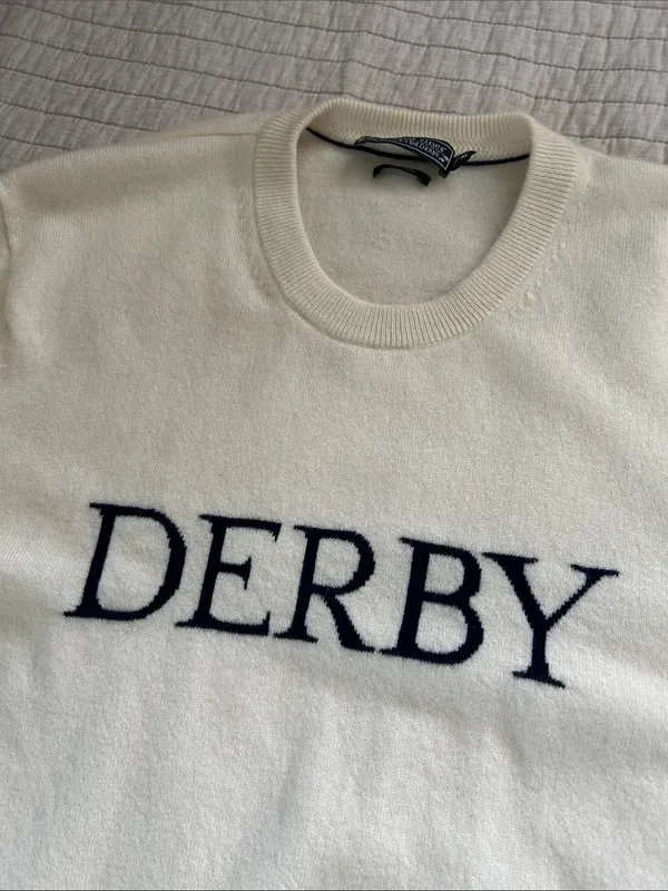 Vineyard Vines Kentucky Derby Cream navy 100% Cashmere crew neck sweater XL - Image 15