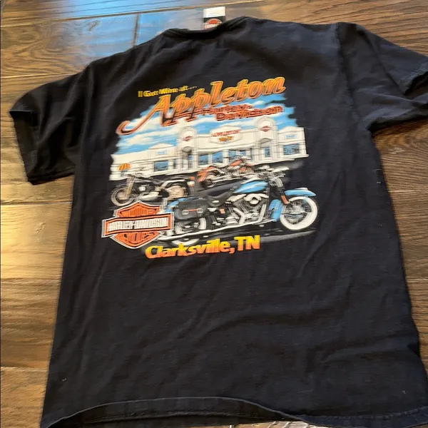 Harley-Davidson Black and Orange Logo Tee Clarksville Tennessee size medium - Image 6