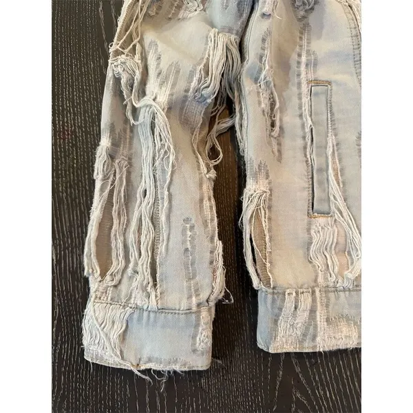 True Religion Women's Distressed Denim Jacket Blue Size M Casual Button Front - Image 6