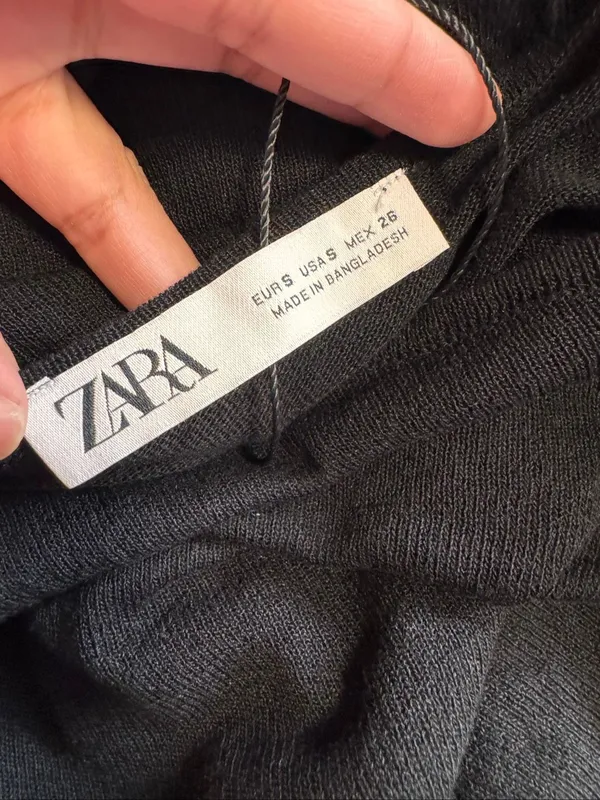 ZARA Asymmetric Cutout Ruched Long Sleeve Top Womens S Black Shimmer Sheer - Image 8