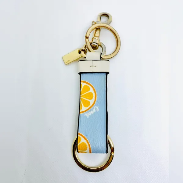 Coach Loop Bag Charm With Lemon Print And Key Ring Blue And Gold - Image 2