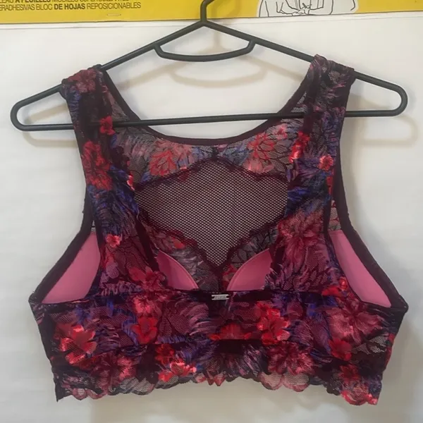 VS PINK Floral Orchid Wildflower High Neck Mesh Push Up Bralette $40 EUC M - Image 3