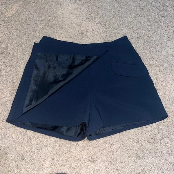 Anthropologie Maeve Tailored‎ Skort Wrap Front Side Zip Mini Pocket Navy Blue 4 - Image 4