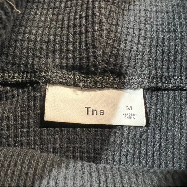TNA Aritzia Black Turtleneck Waffle Knit Thermal Cotton Blend Long Sleeve Top M - Image 4