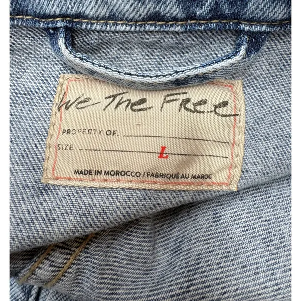 Free People Women's‎ Rumors Seamed Light Wash Denim Classic Jacket Grunge Size L - Image 4