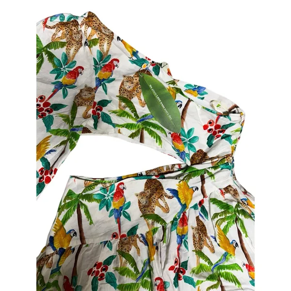 Farm Rio Tropical‎ Paradise One Shoulder Cut Out Midi Dress Women's Size Large - Image 4
