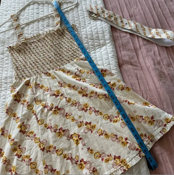 For Love & Lemons Georgia Smocked Mini Dress Mustard Small - Image 15