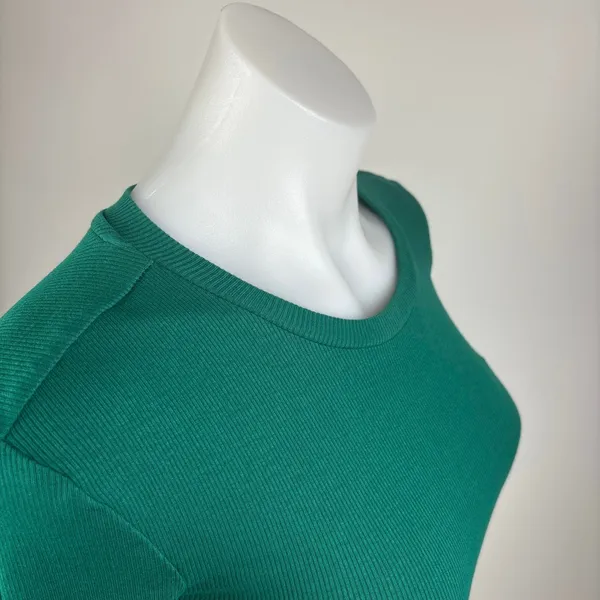 Zara Women's Green Crew Neck Long Sleeve Stretch Fitted Rib Bodysuit Top Size S - Image 4