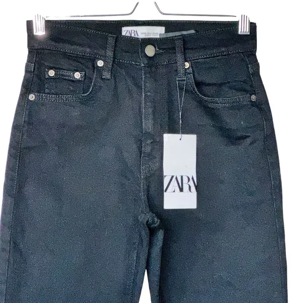 NWT Zara Women’s Jeans Womens Size 4 Black Hi Rise Straight Leg Dark Wash Denim - Image 7