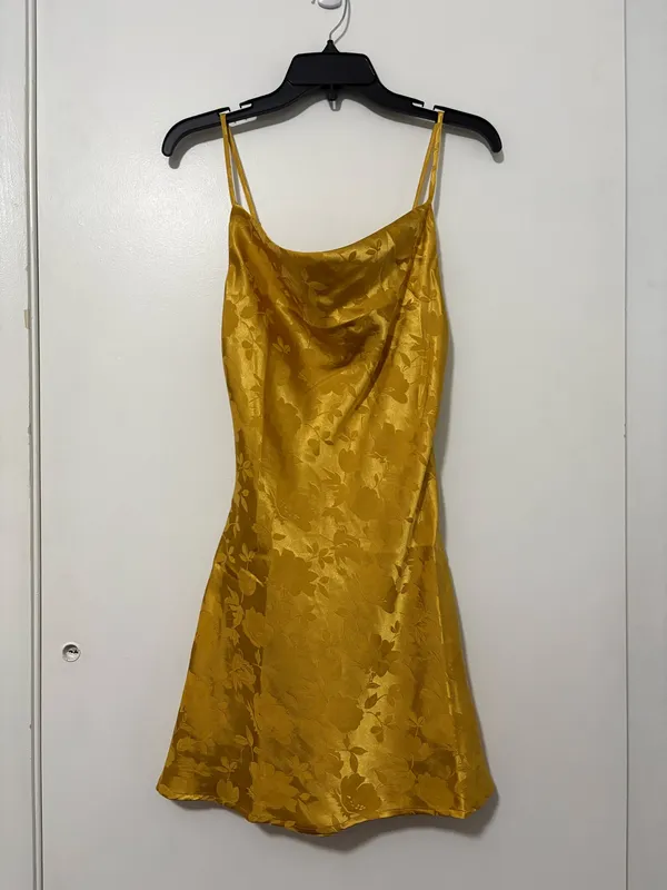 Lulus Golden Yellow Satin Mini Dress - Image 4