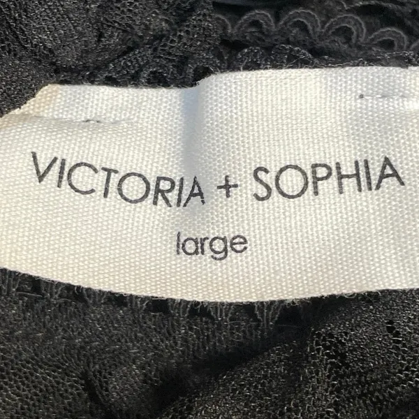 Victoria + Sophia Black Floral Lace Sleeveless Ruffle Sheer Crop Tank Top Size L - Image 4
