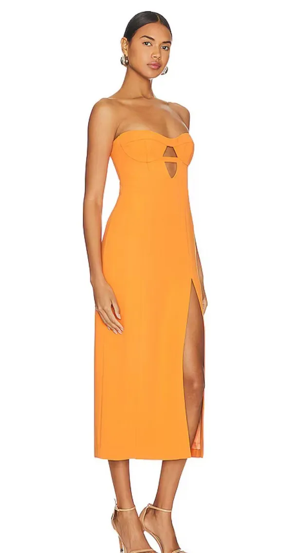 Bardot Orange Strapless Midi Dress - Image 2