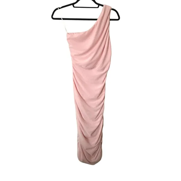 LOVE X DESIGN One‎ Shouldered Ruched Cocktail Dress Pink Small - Image 2