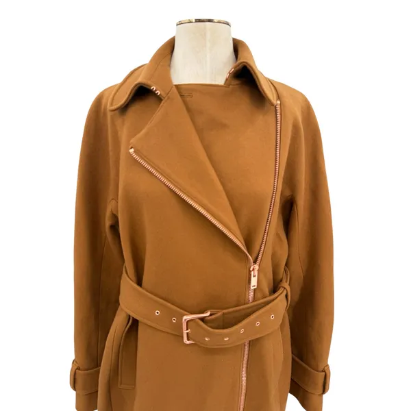 J.Crew‎ Melton Wool Belted Moto Trench Coat Italian Wool Camel Brown Size 12 - Image 2