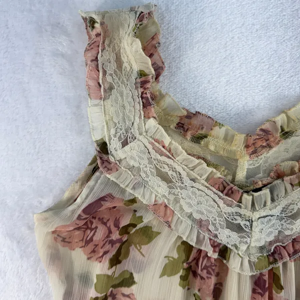 VTG Y2K Passport S Babydoll Top Floral Lace Ruffle Romantic Coquette Cottagecore - Image 5