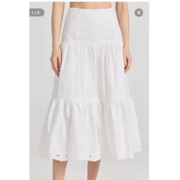 En Saison Byblos White Eyelet Tiered Midi‎ Skirt Cotton Boho Sz M NWT - Image 10