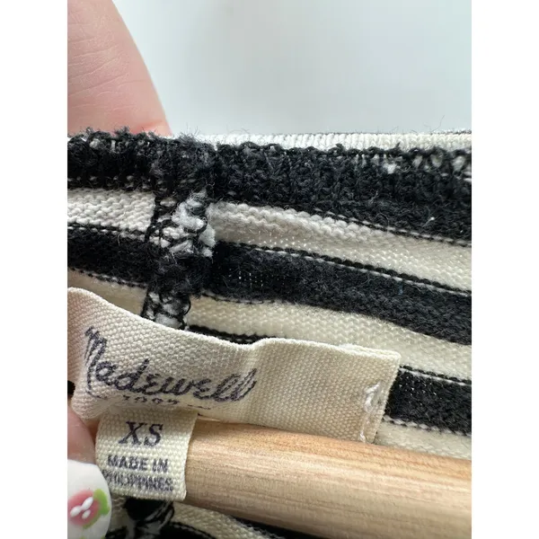 Madewell Black White Striped 3/4 Sleeve Side‎ Button Thick Cotton Top Womens XS - Image 5