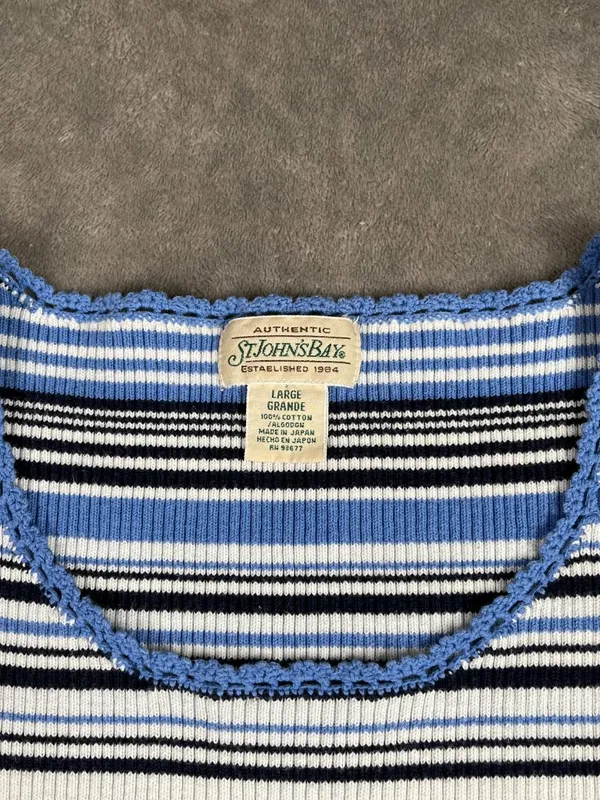 VTG St. John's Bay Top Women's L Blue Striped Sleeveless Fairy Indie Grunge Y2K - Image 5