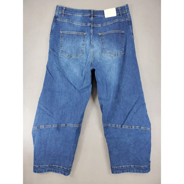 RUTI Barrel Leg Jeans Womens 4 Blue High Rise Seam Detail Relaxed Fit Cropped - Image 4